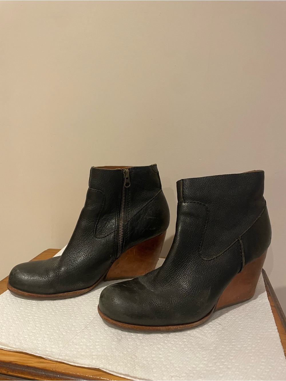 Kork-Ease Natalya Black leather wedge ankle booties